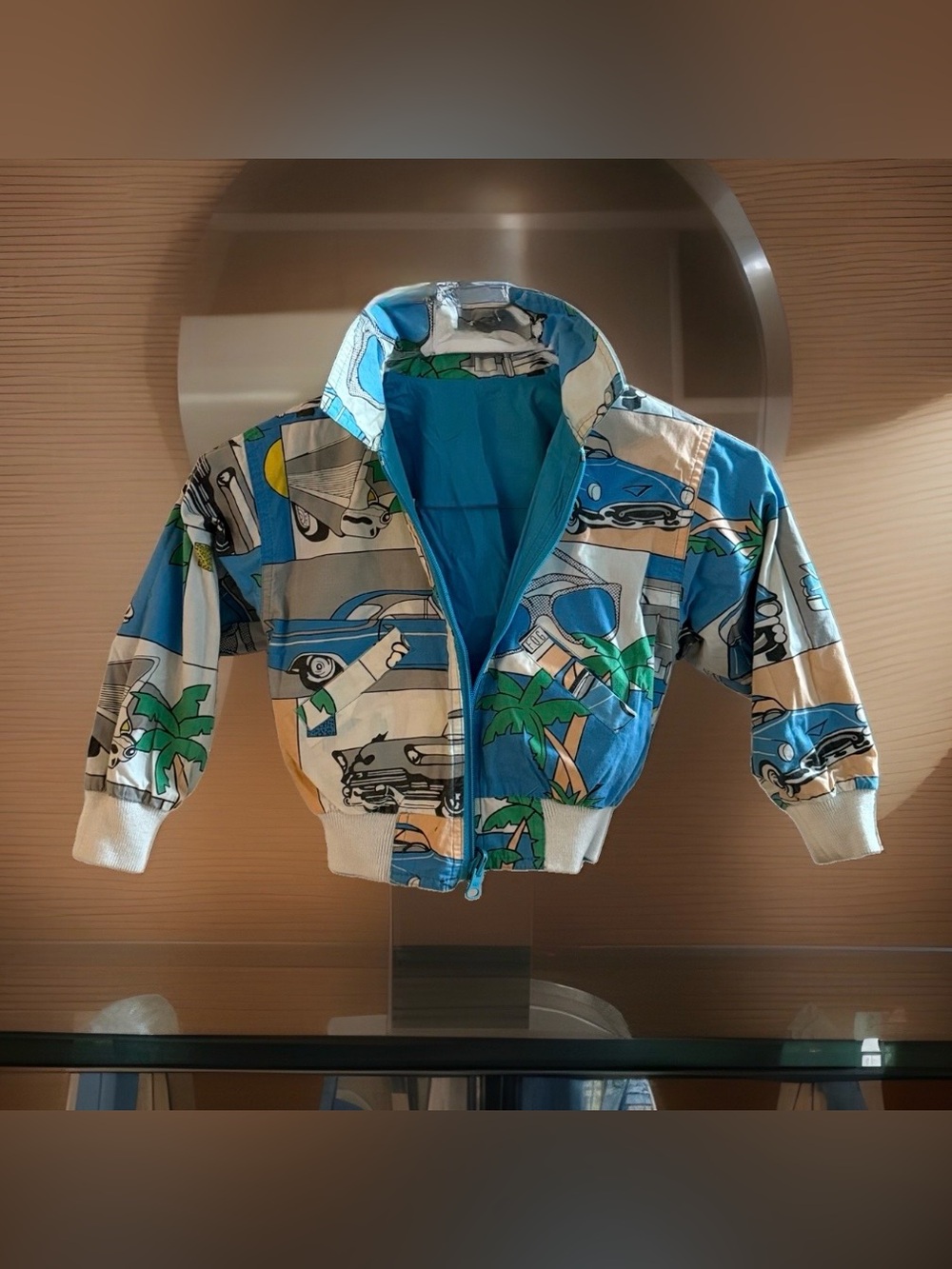 Vintage London Fog Kids 4 Reversible Jacket Cars Palm Trees 80s 90s Bomber